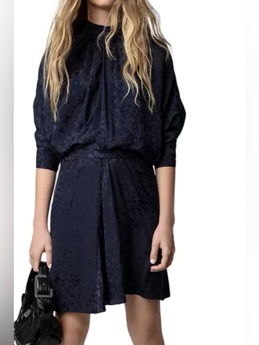 Zadig & Voltaire Ritas Silk Jacquard Dress Navy Blue Size XS